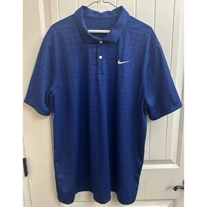 Nike Golf Dri Fit Mens Royal Blue Plaid Polo Shirt Size XL with White Buttons
